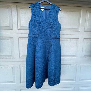 Anne Klein Blue Croc Embossed Jacquard Fit & Flare Midi Dress Sleeveless Size 14
